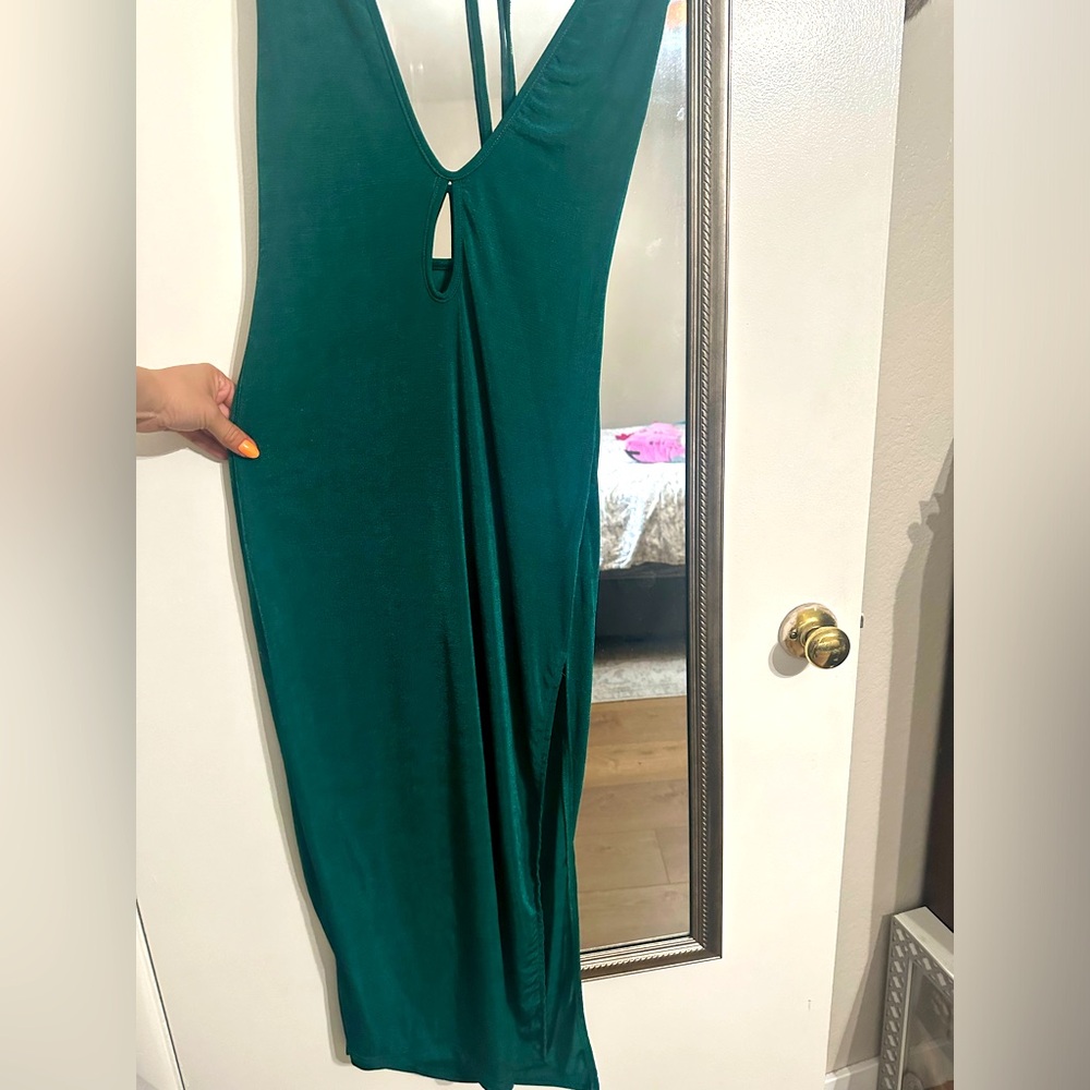 Green halter slip dress! Very soft material with a slit